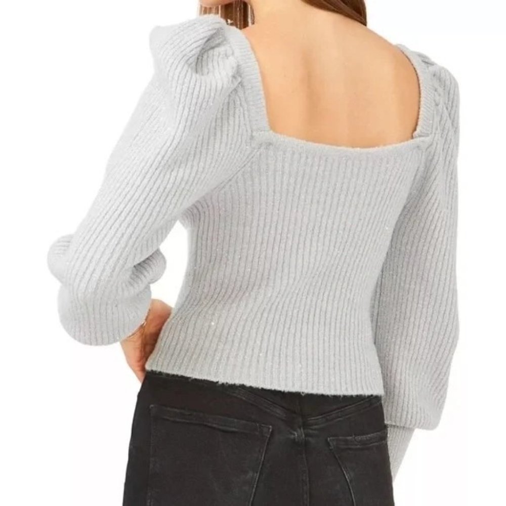 1.STATE Ribbed Square Neck Shimmer Sweater - Silver - NWT - Size XL - Picture 3 of 3